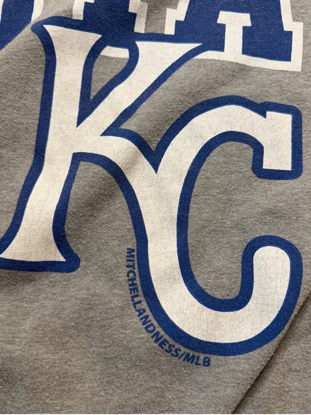 Mitchell & Ness Kansas City Royals 2X Gray Oversized Logo Crewneck Sweatshirt - Picture 3 of 8